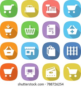 flat vector icon set - cart vector, shopping bag, cashbox, add to, basket, account balance, remove from, shop, pallet, atm, credit card