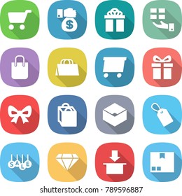 flat vector icon set - cart vector, money gift, shopping bag, delivery, bow, box, label, sale, diamond, package