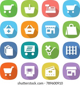 flat vector icon set - cart vector, basket, cashbox, add to, remove from, shop, shopping bag, delivery, do not trolley sign, pallet, atm, credit card