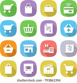 flat vector icon set - cart vector, shopping bag, tap to pay, basket, account balance, add, remove from, shop, store, list, atm, credit card