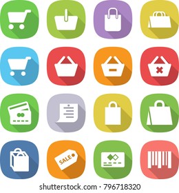 flat vector icon set - cart vector, basket, shopping bag, remove from, delete, credit card, list, sale label, bar code