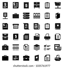 Flat vector icon set - case vector, clipboard, certificate, document, archive, exam, annual report, binder, receipt, newspaper, network folder, big data, estate, catalog, printer