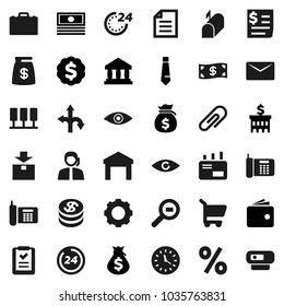 Flat vector icon set - case vector, document, bank, wallet, cash, money bag, building, dollar medal, tie, route, phone, support, clock, receipt, warehouse, package, cargo search, eye, server, gear
