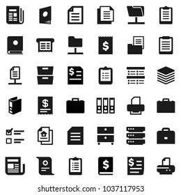 Flat vector icon set - case vector, clipboard, certificate, document, archive, exam, annual report, binder, receipt, newspaper, network folder, big data, estate, catalog, printer