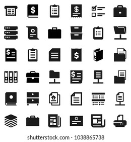 Flat vector icon set - case vector, clipboard, certificate, document, archive, exam, annual report, binder, receipt, newspaper, network folder, big data, estate, catalog, printer