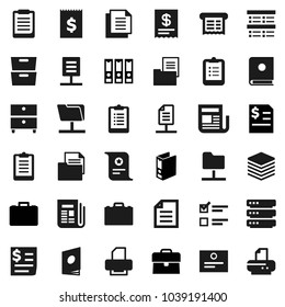 Flat vector icon set - case vector, clipboard, certificate, document, archive, exam, annual report, binder, receipt, newspaper, network folder, big data, estate, catalog, printer