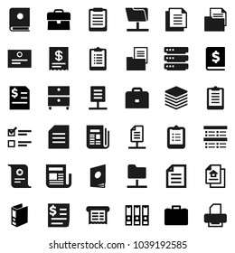 Flat vector icon set - case vector, clipboard, certificate, document, archive, exam, annual report, binder, receipt, newspaper, network folder, big data, estate, catalog, printer