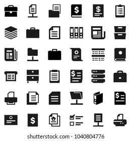 Flat vector icon set - case vector, clipboard, certificate, document, archive, exam, annual report, binder, receipt, newspaper, network folder, big data, estate, catalog, printer