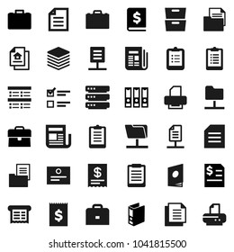 Flat Vector Icon Set - Case Vector, Clipboard, Certificate, Document, Archive, Exam, Annual Report, Binder, Receipt, Newspaper, Network Folder, Big Data, Estate, Catalog, Printer