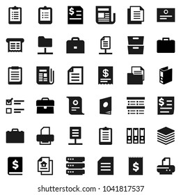 Flat vector icon set - case vector, clipboard, certificate, document, archive, exam, annual report, binder, receipt, newspaper, network folder, big data, estate, catalog, printer