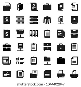 Flat vector icon set - case vector, clipboard, certificate, document, archive, exam, binder, receipt, newspaper, network folder, big data, estate, catalog, printer