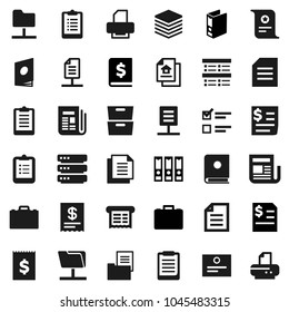 Flat vector icon set - case vector, clipboard, certificate, document, archive, exam, annual report, binder, receipt, newspaper, network folder, big data, estate, catalog, printer