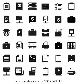 Flat vector icon set - case vector, clipboard, certificate, document, archive, exam, annual report, binder, receipt, newspaper, network folder, big data, estate, catalog, printer