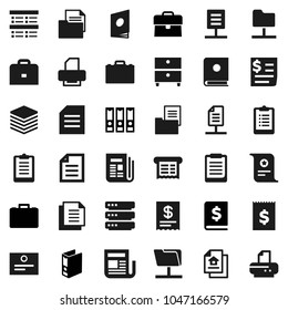 Flat vector icon set - case vector, clipboard, certificate, document, archive, exam, annual report, binder, receipt, newspaper, network folder, big data, estate, catalog, printer
