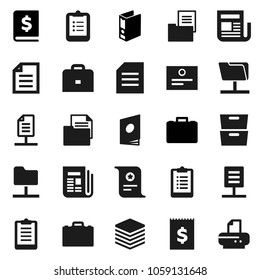 Flat vector icon set - case vector, clipboard, certificate, document, archive, annual report, binder, receipt, newspaper, network folder, big data, estate, catalog, printer