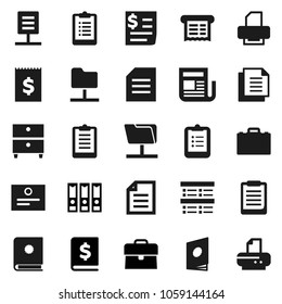 Flat vector icon set - case vector, clipboard, certificate, document, archive, exam, annual report, binder, receipt, newspaper, network folder, catalog, printer