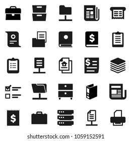 Flat vector icon set - case vector, clipboard, certificate, archive, exam, annual report, binder, receipt, newspaper, network folder, big data, document, estate, catalog, printer