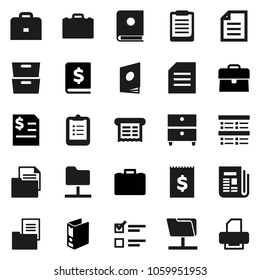 Flat vector icon set - case vector, clipboard, document, archive, exam, annual report, binder, receipt, newspaper, network folder, estate, catalog, printer