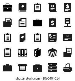 Flat vector icon set - case vector, clipboard, certificate, document, binder, receipt, big data, network, estate, catalog, printer