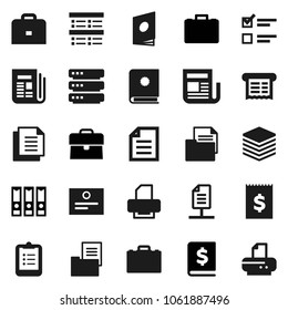 Flat vector icon set - case vector, clipboard, certificate, document, exam, annual report, binder, receipt, newspaper, big data, network, estate, catalog, printer