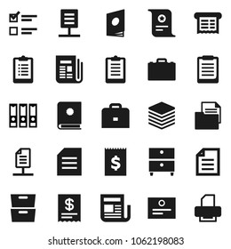 Flat vector icon set - case vector, clipboard, certificate, document, archive, exam, binder, receipt, newspaper, big data, network, catalog, printer