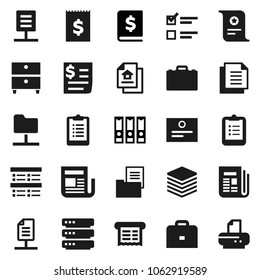 Flat vector icon set - case vector, clipboard, certificate, archive, exam, annual report, binder, receipt, document, newspaper, network folder, big data, estate, printer