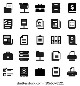 Flat vector icon set - case vector, clipboard, certificate, document, archive, exam, annual report, binder, receipt, newspaper, network folder, big data, estate, printer
