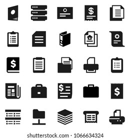 Flat vector icon set - case vector, clipboard, certificate, document, exam, annual report, binder, receipt, newspaper, network folder, big data, estate, catalog, printer