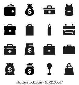 Flat vector icon set - case vector, backpack, wallet, money bag, punching, doctor, shopping