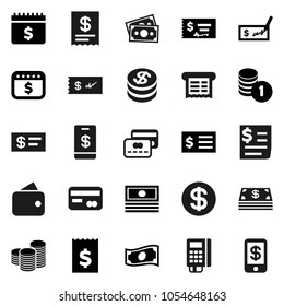 Flat vector icon set - cash vector, coin stack, check, receipt, dollar calendar, money, credit card, wallet, reader, tap pay