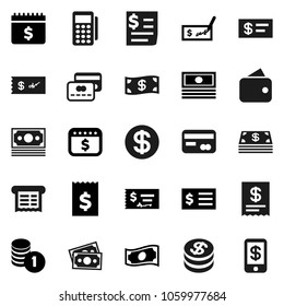 Flat vector icon set - cash vector, coin stack, check, receipt, dollar calendar, money, credit card, wallet, reader, tap pay
