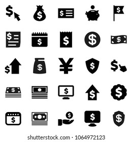 Flat vector icon set - cash vector, money bag, piggy bank, investment, dollar growth, receipt, medal, flag, shield, calendar, monitor, cursor, yen sign, coin