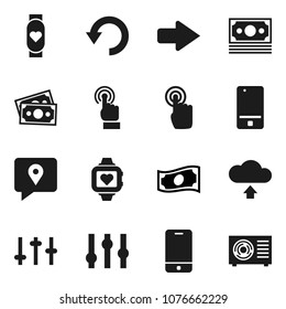 Flat vector icon set - cash vector, heart monitor, money, traking, settings, mobile phone, touchscreen, arrow, undo, cloud upload, ari condition