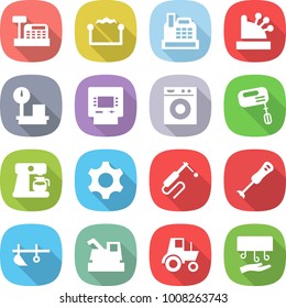 Flat Vector Icon Set - Cashbox Vector, Electrostatic, Warehouse Scales, Atm, Washing Machine, Mixer, Coffee Maker, Gear, Welding, Blender, Plow, Harvester, Tractor, Hand Dryer