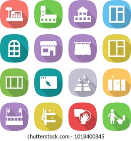 flat vector icon set - cashbox vector, mansion, cottage, window, arch, shop, curtain, browser, clean floor, skysrcapers cleaning, skyscrapers, wiping, toilet