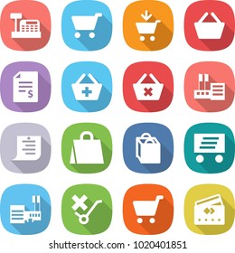 flat vector icon set - cashbox vector, cart, add to, basket, account balance, delete, store, shopping list, bag, delivery, mall, do not trolley sign, credit card