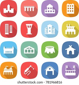 flat vector icon set - castle vector, bridge, cottage, building, skyscrapers, airport tower, factory, gothic architecture, greenhouse, stadium, bungalow, welding, barn, skysrcapers cleaning