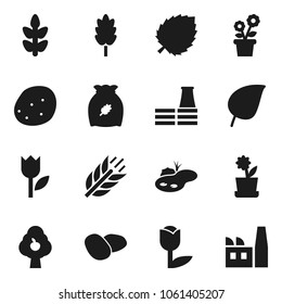 Flat vector icon set - cereal vector, potato, leaf, cereals, tulip, pond, fruit tree, flower in pot, factory