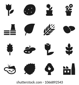 Flat vector icon set - cereal vector, potato, leaf, cereals, tulip, pond, fruit tree, flower in pot, factory