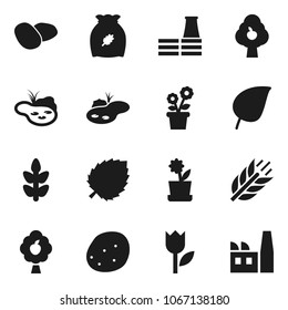Flat vector icon set - cereal vector, potato, leaf, cereals, tulip, pond, fruit tree, flower in pot, factory