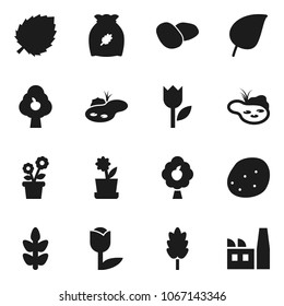 Flat vector icon set - cereal vector, potato, leaf, cereals, tulip, pond, fruit tree, flower in pot, factory