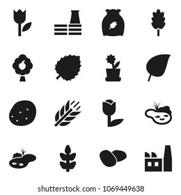 Flat vector icon set - cereal vector, potato, leaf, cereals, tulip, pond, fruit tree, flower in pot, factory