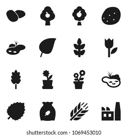 Flat vector icon set - cereal vector, potato, leaf, cereals, tulip, pond, fruit tree, flower in pot, factory