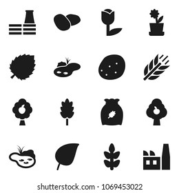 Flat vector icon set - cereal vector, potato, leaf, cereals, tulip, pond, fruit tree, flower in pot, factory