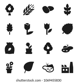 Flat vector icon set - cereal vector, potato, leaf, cereals, tulip, pond, fruit tree, flower in pot, factory