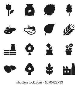 Flat vector icon set - cereal vector, potato, leaf, cereals, tulip, pond, fruit tree, flower in pot, factory