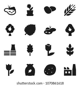 Flat vector icon set - cereal vector, potato, leaf, cereals, tulip, pond, fruit tree, flower in pot, factory