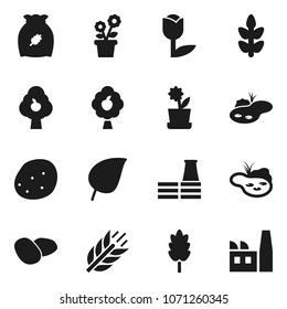 Flat vector icon set - cereal vector, potato, leaf, cereals, tulip, pond, fruit tree, flower in pot, factory