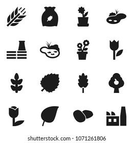 Flat vector icon set - cereal vector, potato, leaf, cereals, tulip, pond, fruit tree, flower in pot, factory
