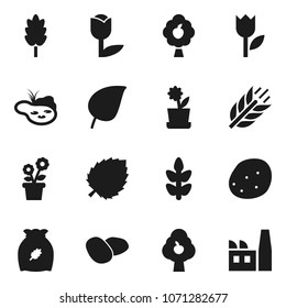 Flat vector icon set - cereal vector, potato, leaf, cereals, tulip, pond, fruit tree, flower in pot, factory